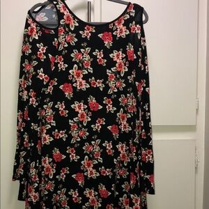Floral Long Sleeve Dress - Black and Red